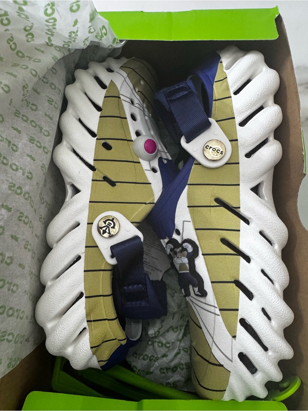 CROCS Kids Wave Sandals in White, Olive & Navy